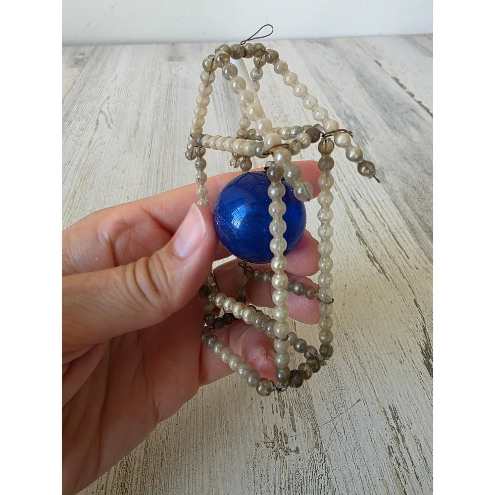 Antique czech Beaded glass ornament ball Xmas tree